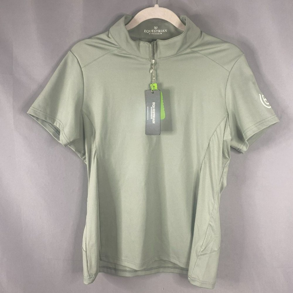 Equestrian Stockholm Top Women L Pistachio White Sportive 1/4Zip Pullover Shirt